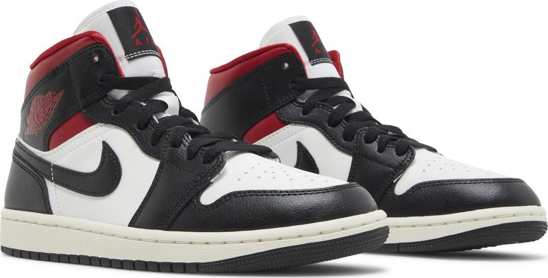 Wmns Air Jordan 1 Mid 'Black Sail Gym Red' BQ6472-061